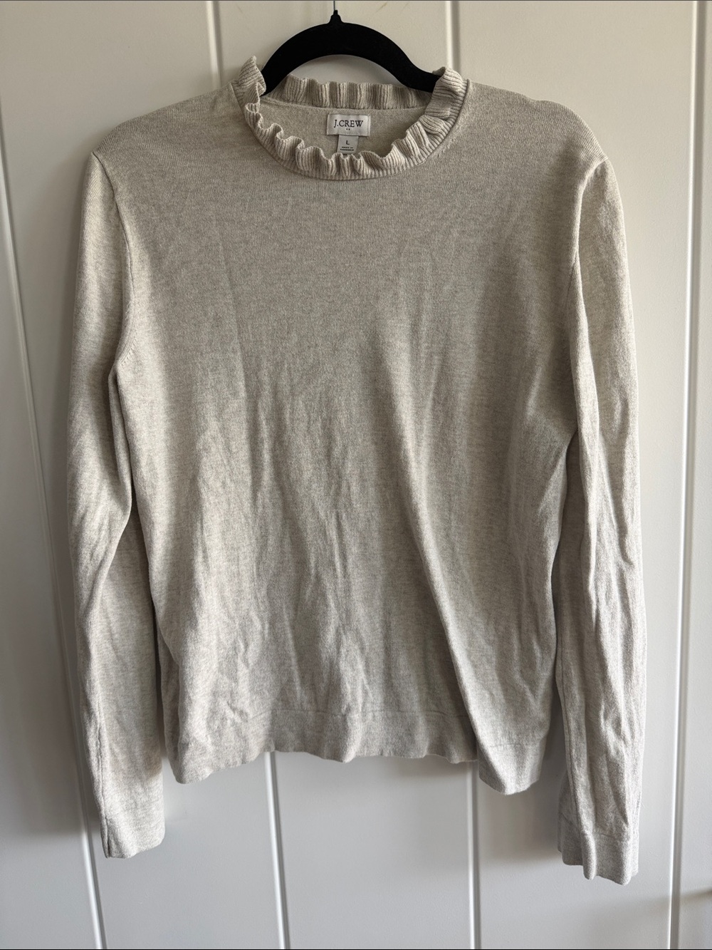 J. Crew Cream Ruffle Crewneck Sweater